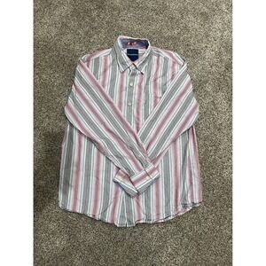 Tommy Bahama Mens Pink Grey Striped Cotton Silk Long Sleeve Button Down Shirt L